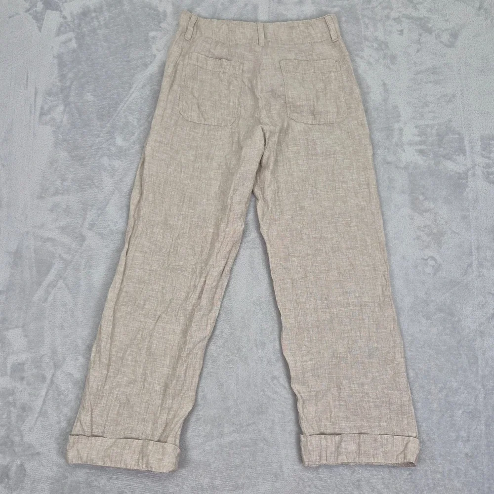 Quince Womens 100% European Linen Wide Leg Trouser Flax Beige Cuffed 2 Beachy